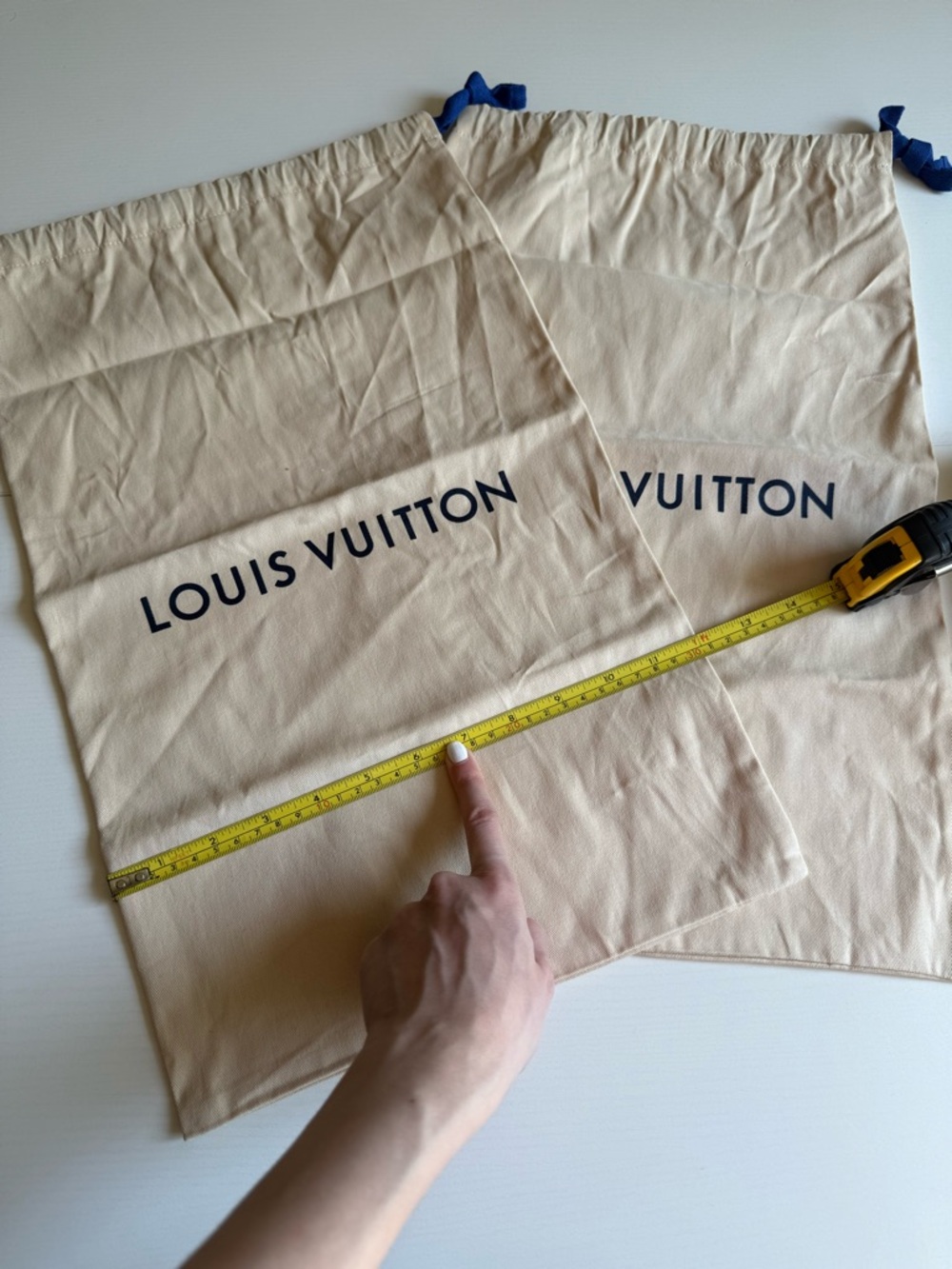 2 X Louis Vuitton Beige Dust Bags with Navy Drawstring Logo